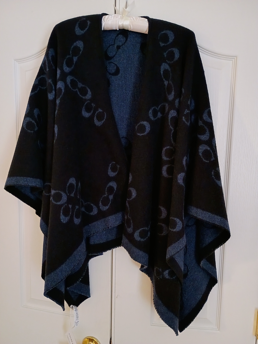 Coach Black & Navy Open-Front Poncho with Ring Motif